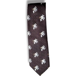 Vtg 70s Damon Dark Brown wide Tie White Floral Design polyester nerd cosplay
